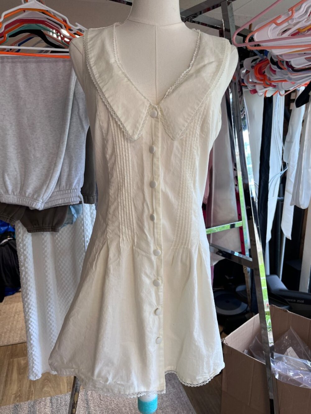 WAYF Poppy Cotton Mini Dress Peter Pan Collar White Size S - Picture 6 of 13